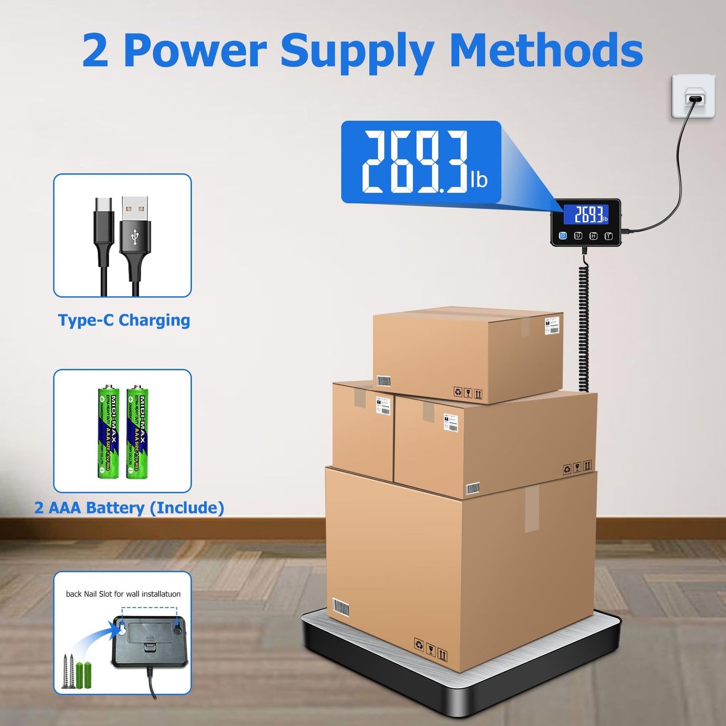 KUAIVO Shipping Scale, 440 lbs/0.35oz High Accurate Digital Postal Scale with Hold/Tare Function, Shipping Scale for Small Business, Packages, Luggage, Home Use, Battery & Charging Cable Include
