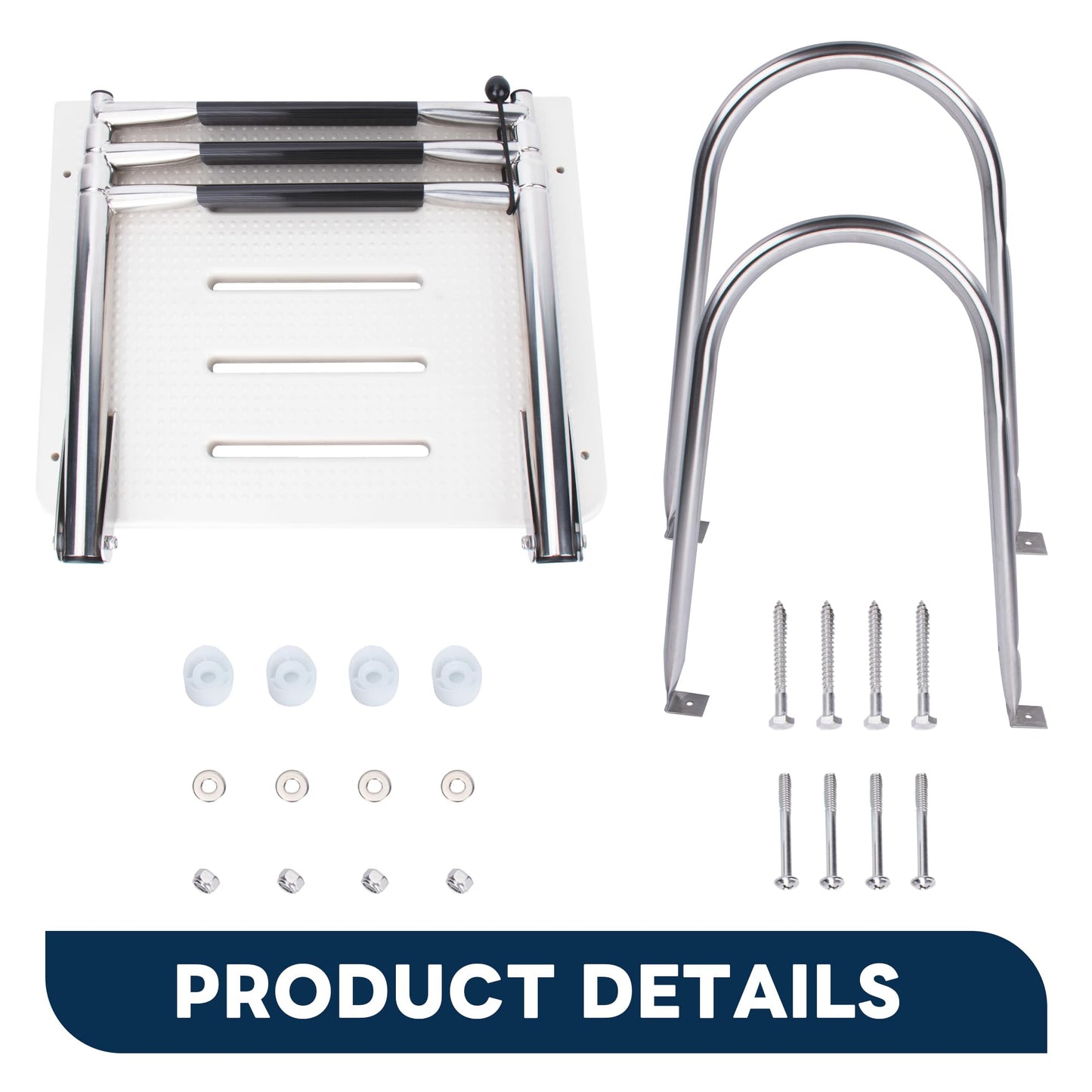 3-Step Boat Ladder with Swim Platform,Stainless Steel Dock Ladder with ABS Swim Platform 2 Handrails,500LBS Telescopic Boarding Ladder Dive Ladder for Pontoon Yacht