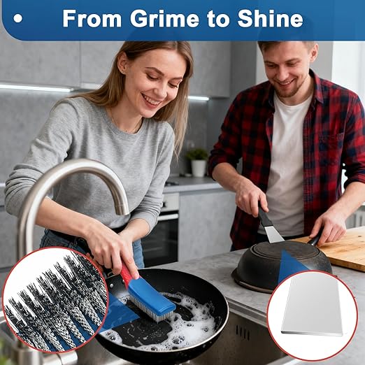 4-Pack Heavy Duty Wire Brush and Scraper Set, 3 Stainless Steel Scratch Brushes