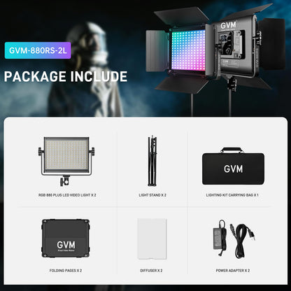 GVM RGB LED Video Light with Bluetooth Control, 60W Photography Studio Lighting Kit with Stands, 2-Packs 880RS Dimmable Led Panel Light for YouTube, Streaming, Gaming, 8 Applicable Scenes, CRI97