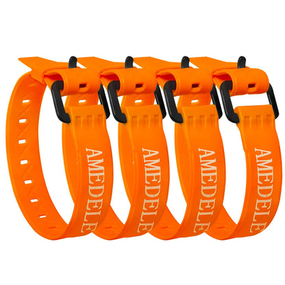 AMEDELE 4 Pack Lashing Straps with Buckles,Adjustable Utility Tension Straps,Simple Tie-Downs Straps for Securing Bike Moto Luggage,Garden Hoses,Skis,Wires and Cables,Orange,14"
