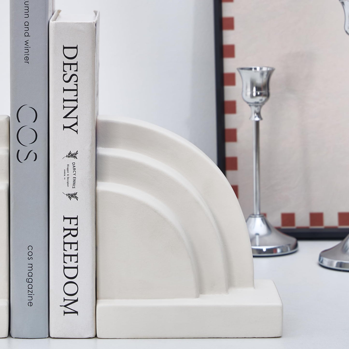 Concrete Bookends for Heavy Books - Heavy Duty 2-Piece Set for Shelves, Decorative Book Ends for Home Office Library, Non-Slip Base