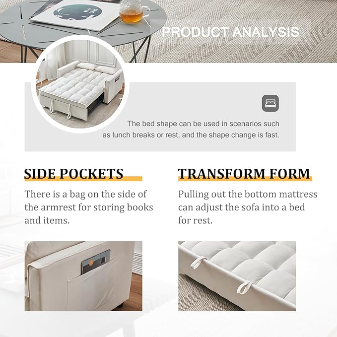 3-in-1 Convertible Sleeper Sofa Bed, Premium Velvet Pull Out Loveseat