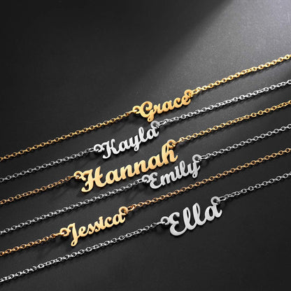 U7 Name Plate Necklace Personalized Gold Plated Choker with 18 Inch Link Chain Custom Name Jennifer Necklace, Friend Daugther Lover Gift