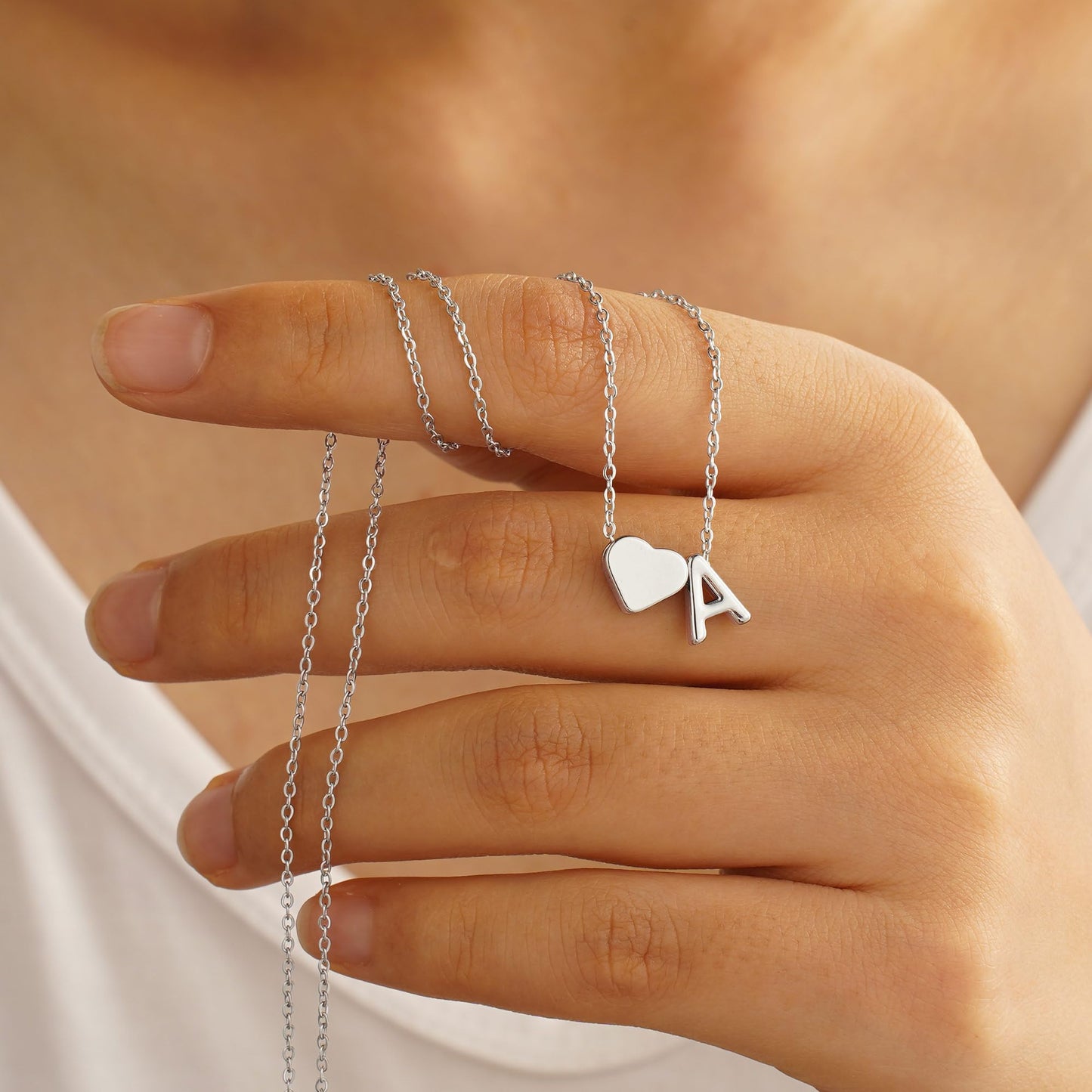 Turandoss Heart Initial Necklace for Women, 18K White Gold Plated Heart Initial H Dainty Necklaces Tiny Silver Necklaces Birthday Gifts for Women Jewelry