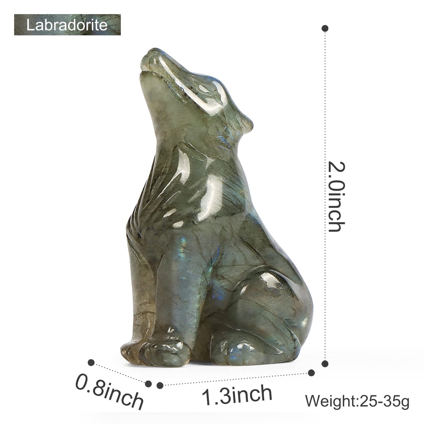 Artistone Labradorite Crystal Wolf Statue 2.0 inch Hand Carved Gemstone Wolf Figurine Small Animal Carvings Collective Healing Stones for Home Decor Reiki Gifts
