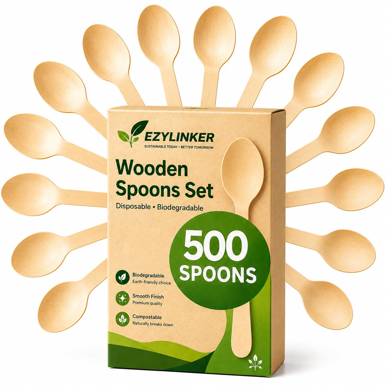 500 Wooden Spoons for Eating, Alternative to Plastic and Bamboo Spoons - Eco Friendly, Biodegradable, Disposable Spoons Set - 500 Compostable Spoon Utensils Set for Lounge Party Wedding, BBQ