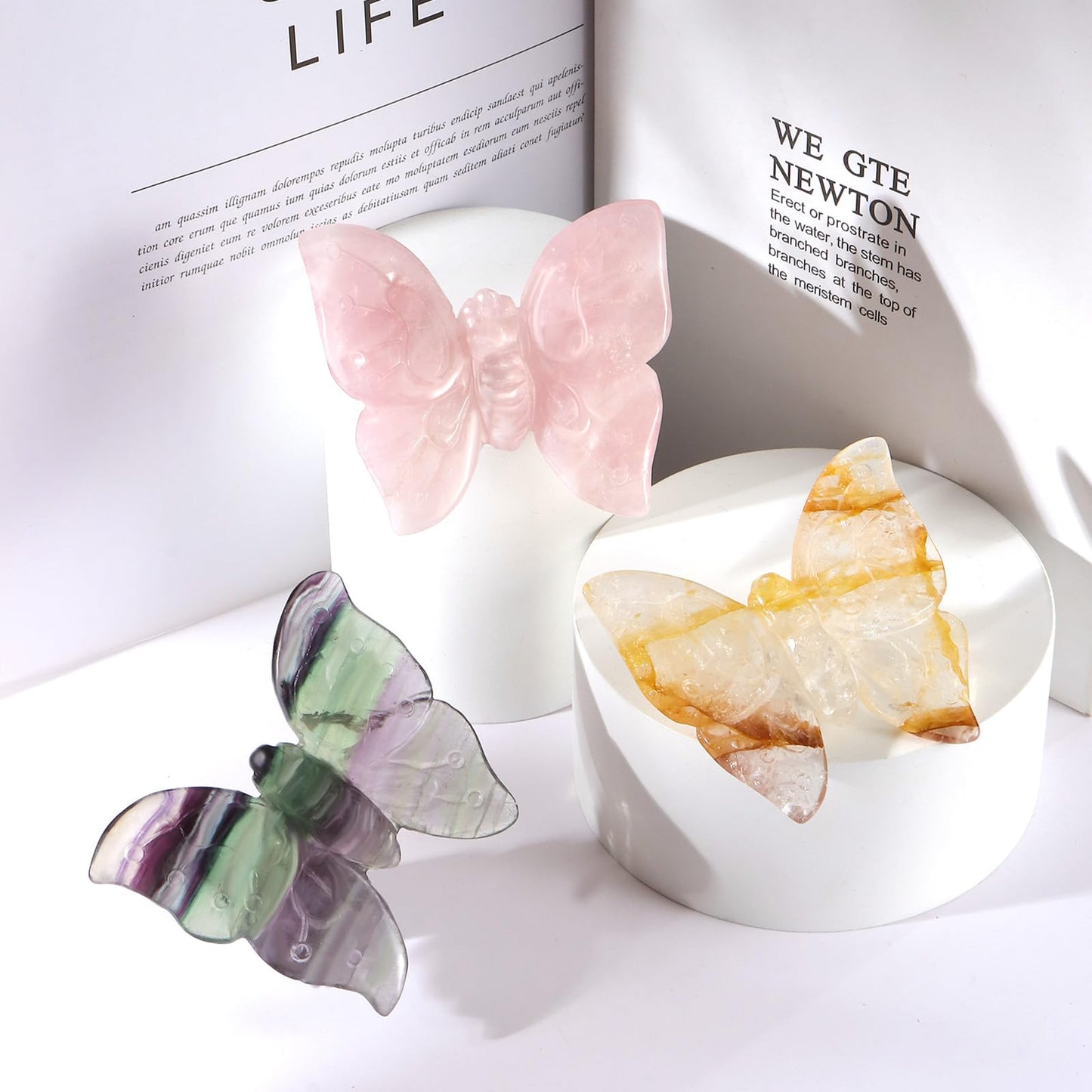Artistone 3.3" Rose Quartz Butterfly Statue, Hand Carved Worry Stone for Anxiety Relif Home Desk Decor Animal Figurine