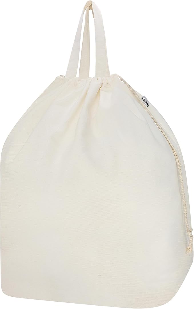 Canvas Laundry Bags with Handles & Rectangular Base, Washable Canvas Drawstring
