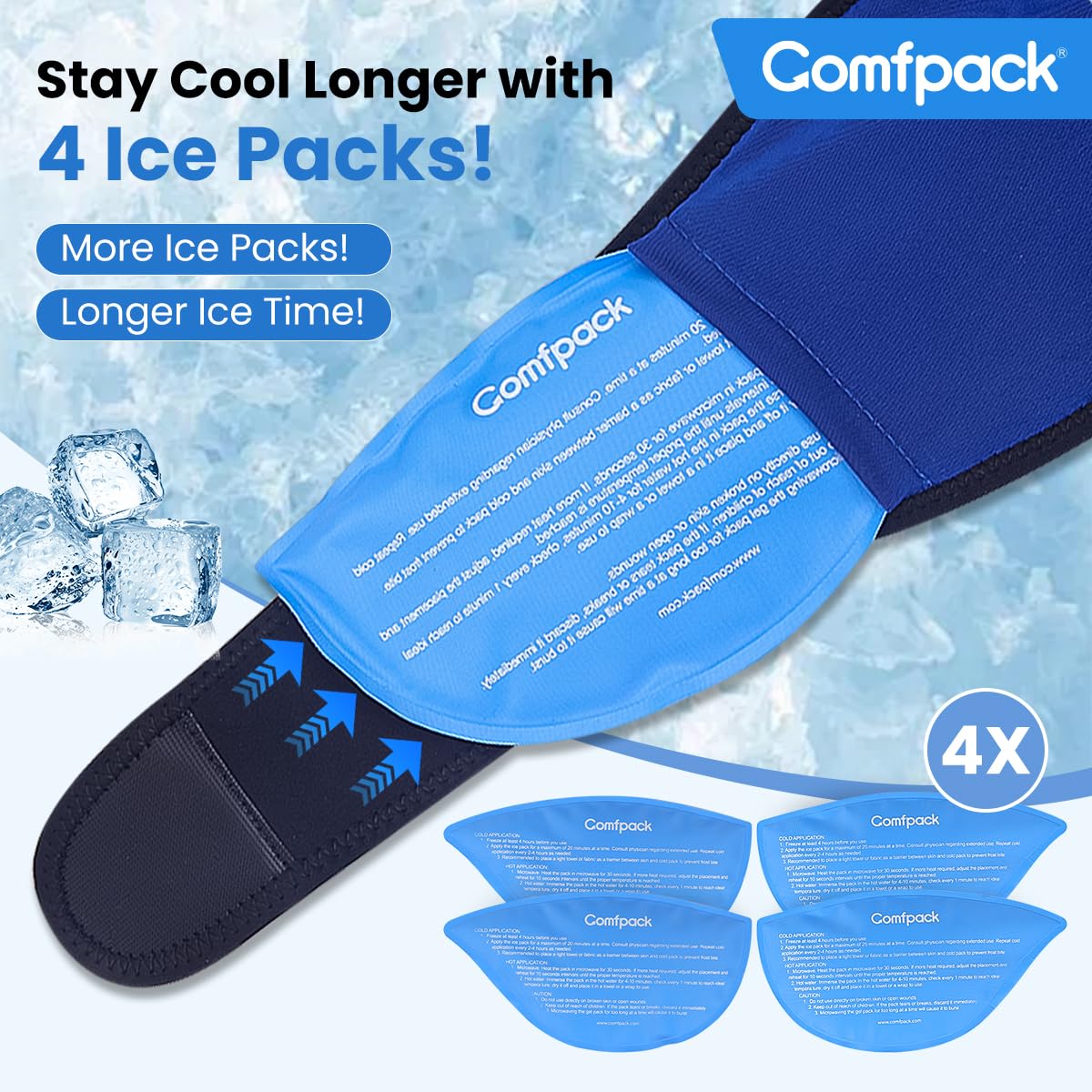 Comfpack Face Ice Pack Wrap for TMJ Relief with 4 Reusable Hot Cold Gel Packs, Wisdom Teeth Ice Pack Head Wrap for Tonsillectomy, Tooth Extraction & Teeth Removed, Oral Surgery, Cosmetic Injection