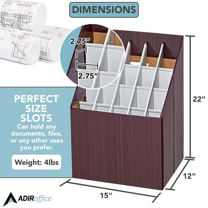 Adir Corp. Blueprint Storage Bin Organizer - Vertical File Box for Blueprints, Posters, Construction Plans, Gift Wrap, And Map Holder Station - Cardboard Blueprint Holder - 1 Box