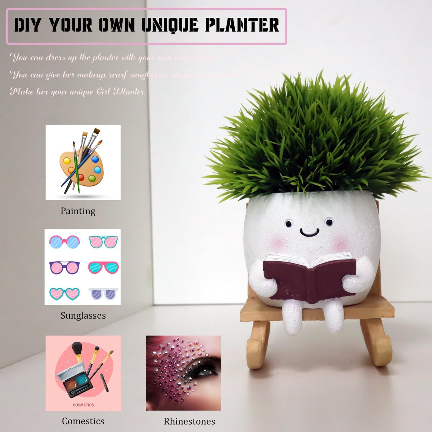 Dolkgy Funny Head Planters Face Pots, Adorable Human Face Flower Planter for Indoor Outdoor Plants, Unique Plant Holder Succulent Cactus Pots