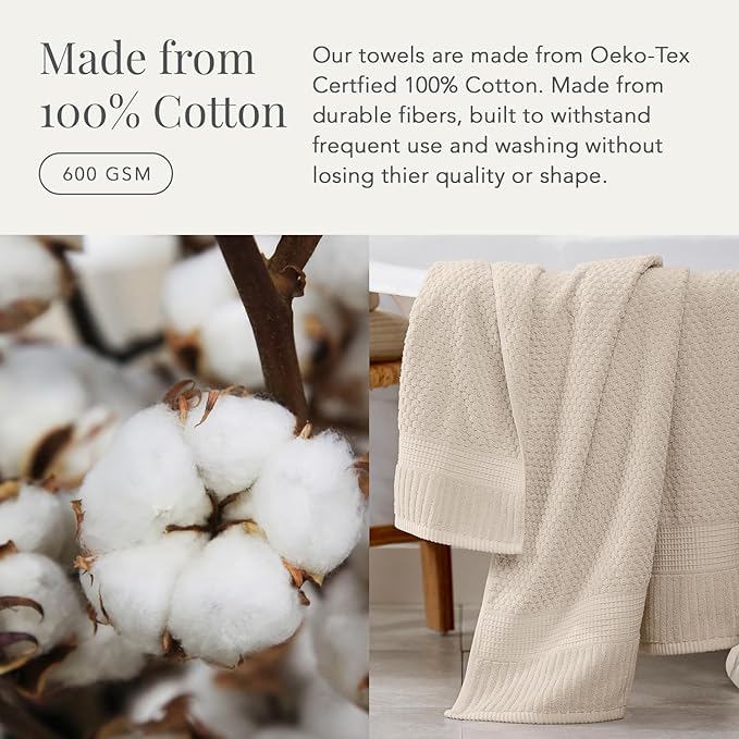 NY Loft 100% Cotton Bath Towel 4 Pack | Super Soft & Absorbent Quick-Dry Bath