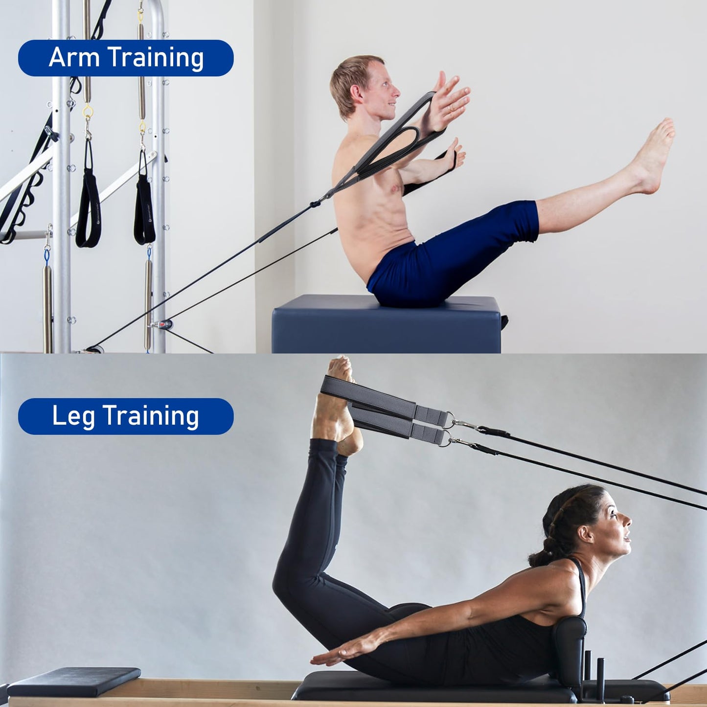 TOBWOLF Pro-Grade Scuba Fabric Pilates Straps - Premium Double Padded Loop D-Ring Handles for Reformer Machine, Sweat-Resistant & Enhanced Grip for Home Gym, Pilates & Fitness Workout (2PCS)
