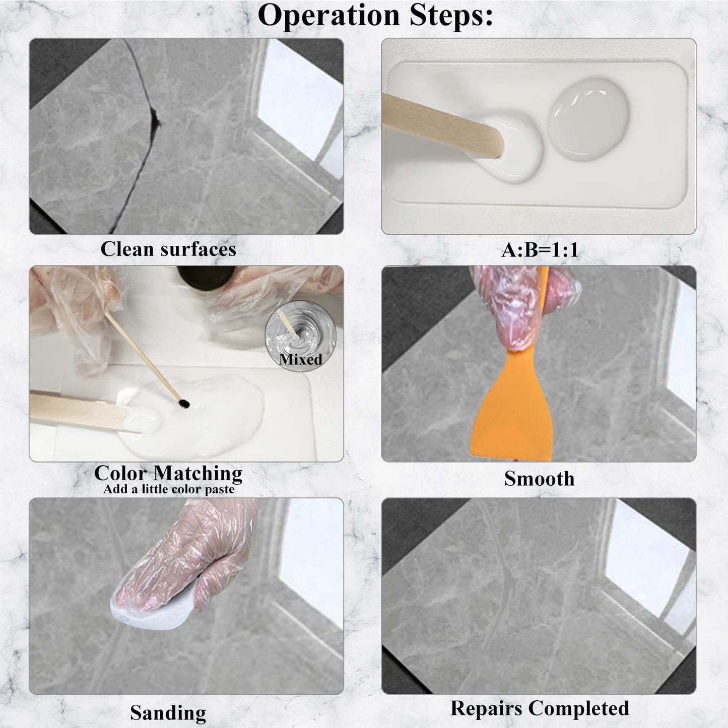 Shower Tray Repair Kit, Hupeyna Tub, Tile and Shower Repair Kit, Bathtub Repair Kit White for Chips Dents Cracks Holes Scratchs, Bath Repair Kit - More Colour Choices Available Marble Repair Kit
