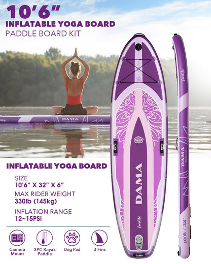 DAMA Premium Yoga&Pets Inflatable Stand Up Paddle Board, 33” Extra Wide Sup Board for Adult on Water, 330lbs Yoga Boardd with Durable SUP Accessories & Carry Bag
