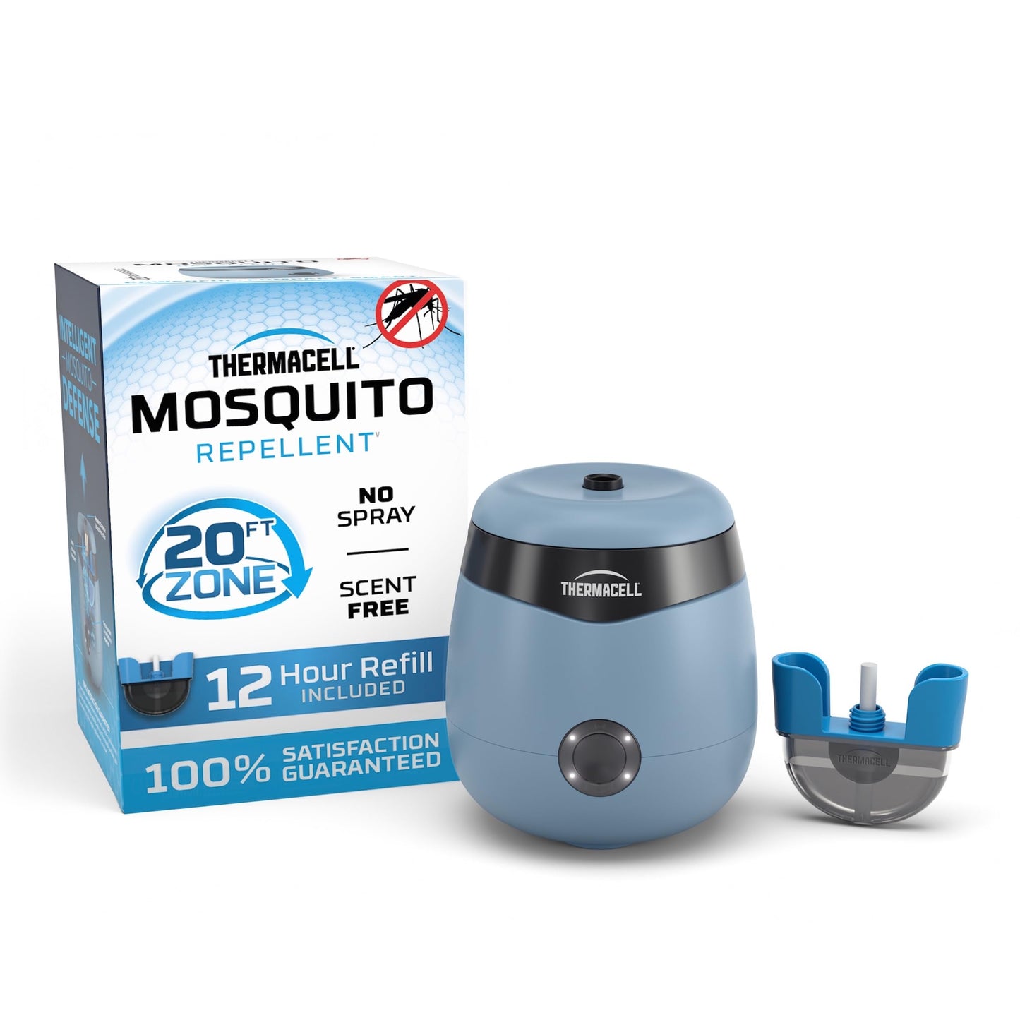 Thermacell E55 E-Series Rechargeable Mosquito Repeller with 20' Mosquito Protection Zone; Blue; Includes 12-Hr Repellent Refill; Bug Spray Alternative; Scent Free; No Candle or Flame