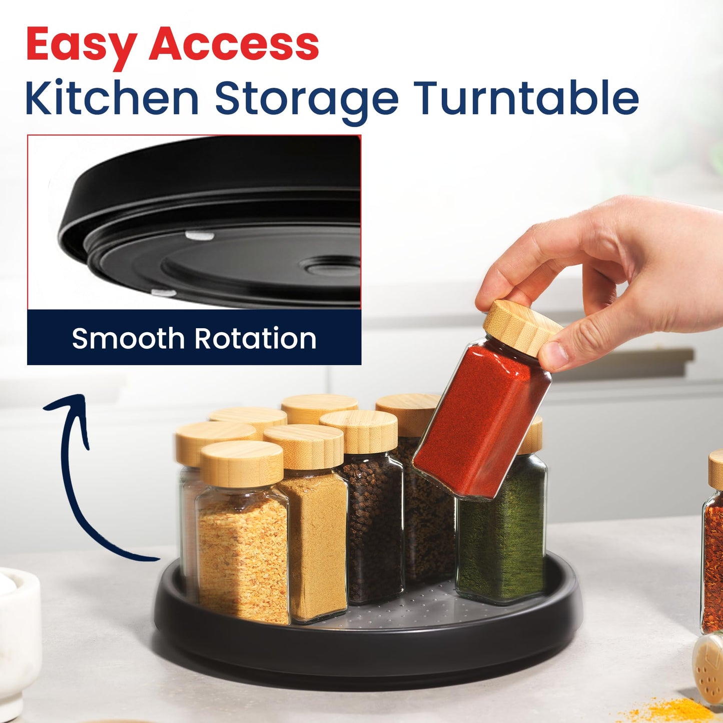Oizeir 10 Inch Lazy Susan (Set of 4) - Non-Skid Turntable for Cabinet to Maximize Storage and Simplify Accessibility in Kitchen, Bathroom, and Pantry Spaces (Black)