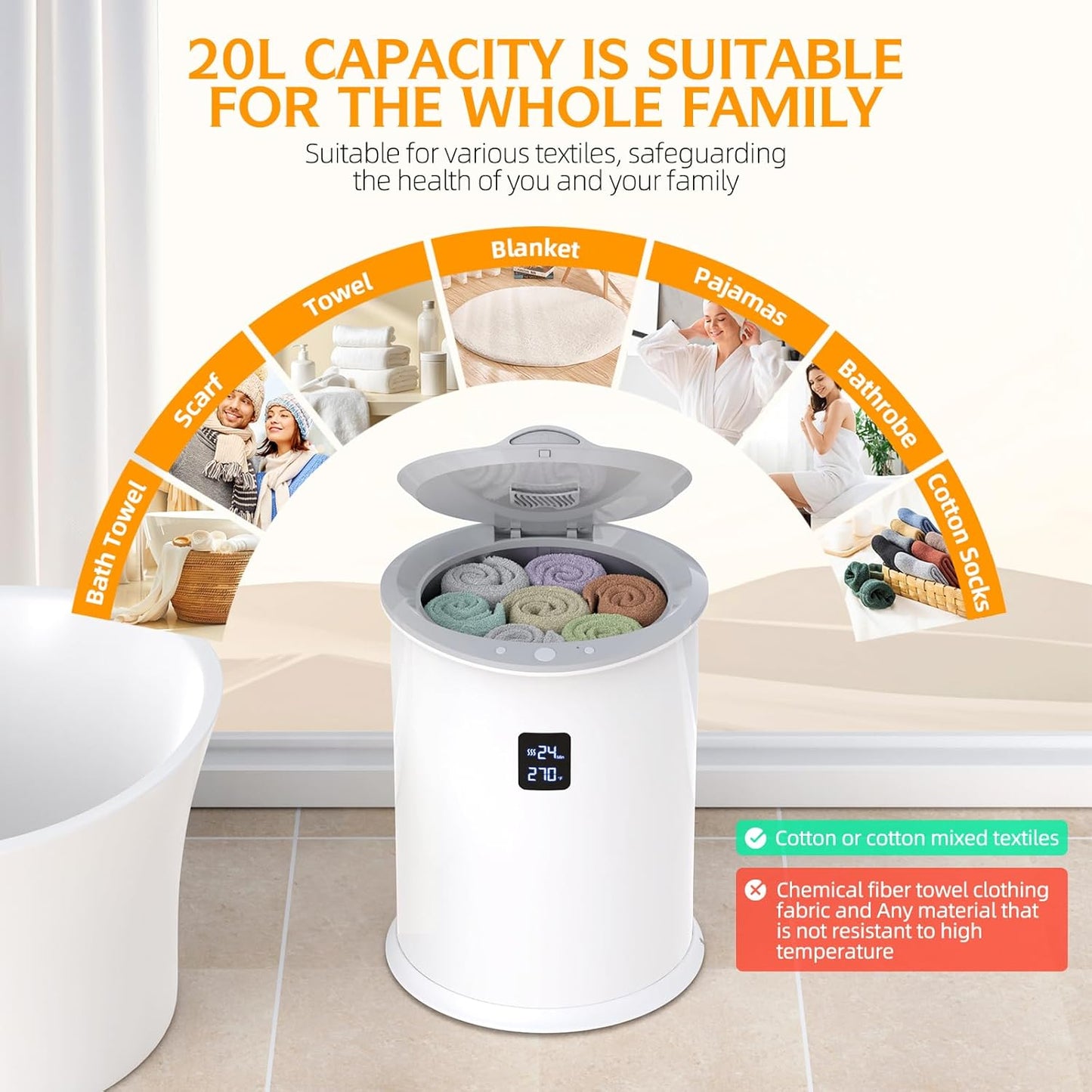 Large Towel Warmer for Bathroom, Luxury Hot Towel Warmer with Timer, LED Display Time and Temperature, Insulation Effect Up to 150 Minutes, Delay Time Up to 24 Hours, Best Ideals (White)