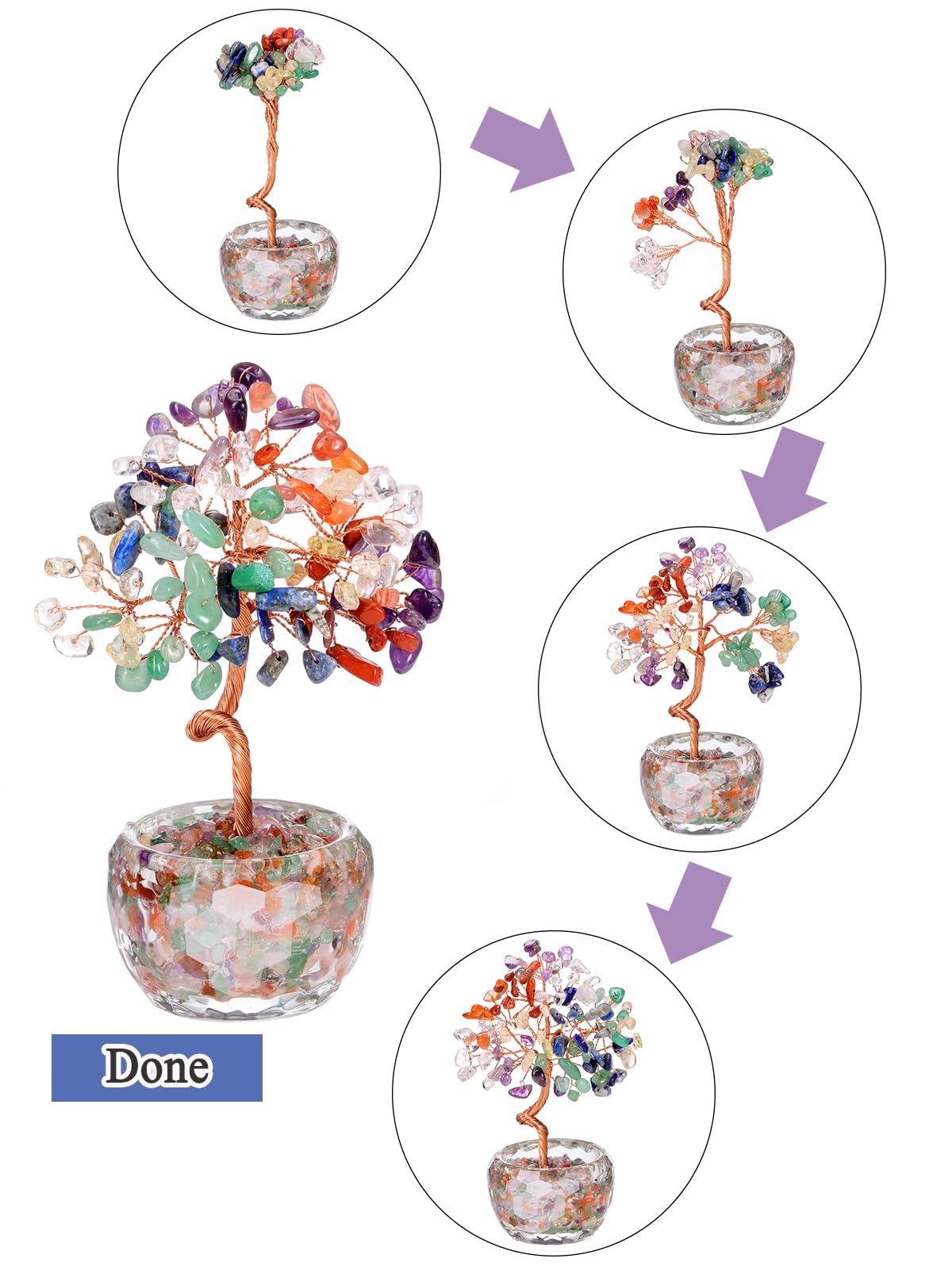 MANIFO 7 Chakra Crystal Tree Stones Tree with Glass Base Gemstone Trees for Positive Energy Office Decor Fengshui Tree Gift