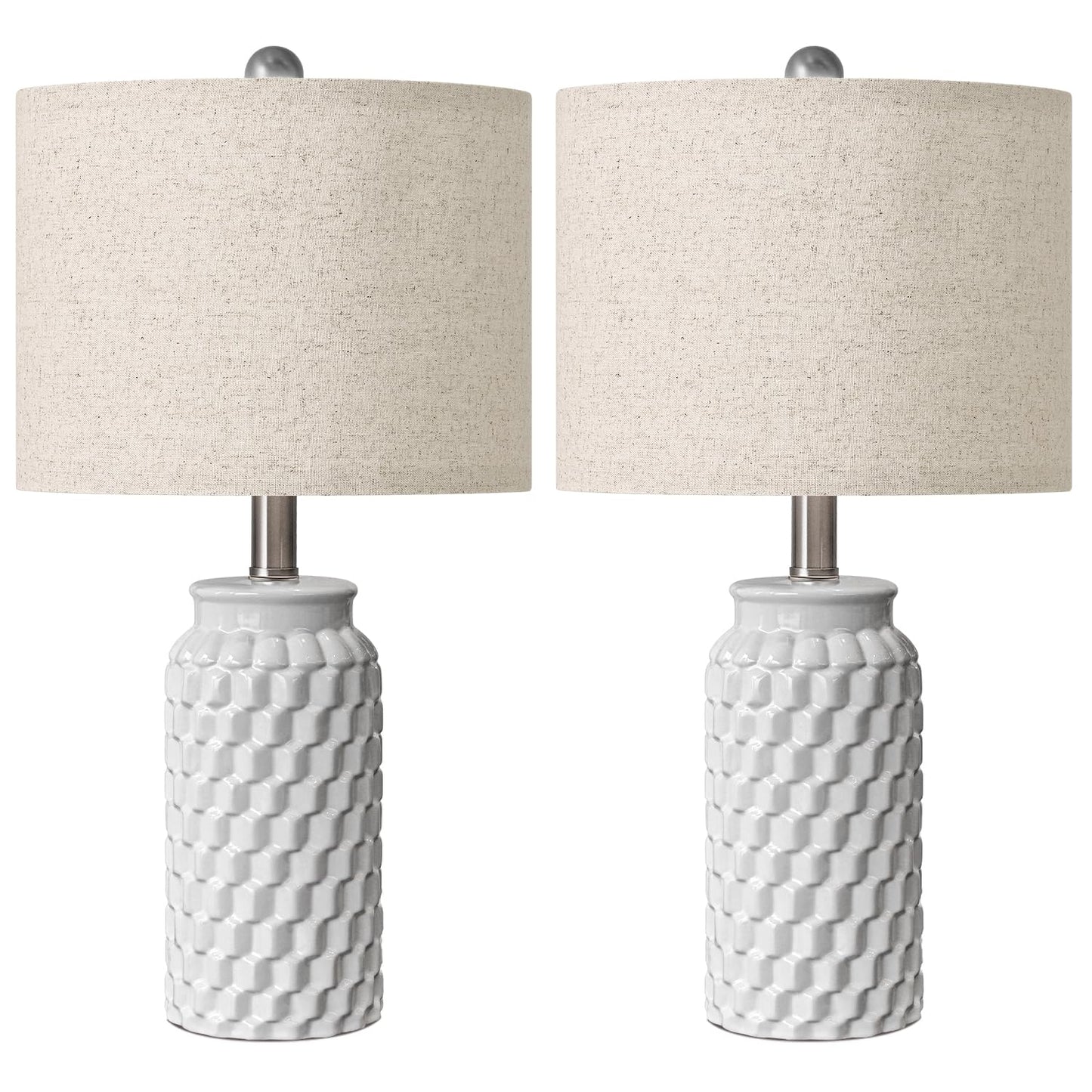 USumkky 20.5" White Modern Ceramic Bedside Lamps Set of 2, Small Table Lamp for Bedroom Decor Farmhouse Nightstand Lamp for Living Room Office