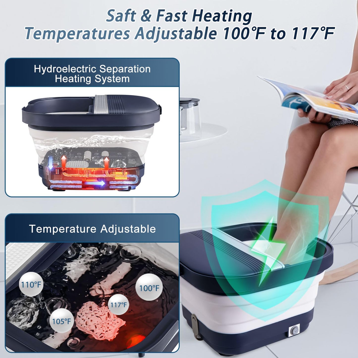 UNIFULL Collapsible Foot Bath Spa with Heat, Remote Control, Massage Rollers, Bubble, Foot Pedicure Kit, Red Light, Pedicure Foot Spa, Foot Bath for Gifts