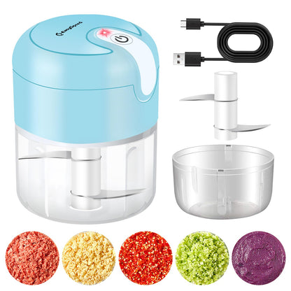 EASYSPEED Electric Garlic Chopper 1Cup, Mini USB Charging Wireless Food Processor with 304 Stainless Steel, 2 Sharp Blades, Portable Kitchen Meat Grinder for Onion, Garlic, Ginger, Baby Food