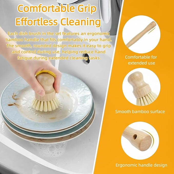 Natural Bamboo Dish Brush Set