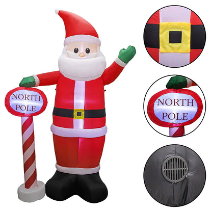 MorTime 8 FT Christmas Inflatable Santa Claus with Guidepost, Blow up Lighted Giant Wave Santa Claus North Pole with LED Lights Yard Decoration Party Display for Xmas Outdoor Decorations