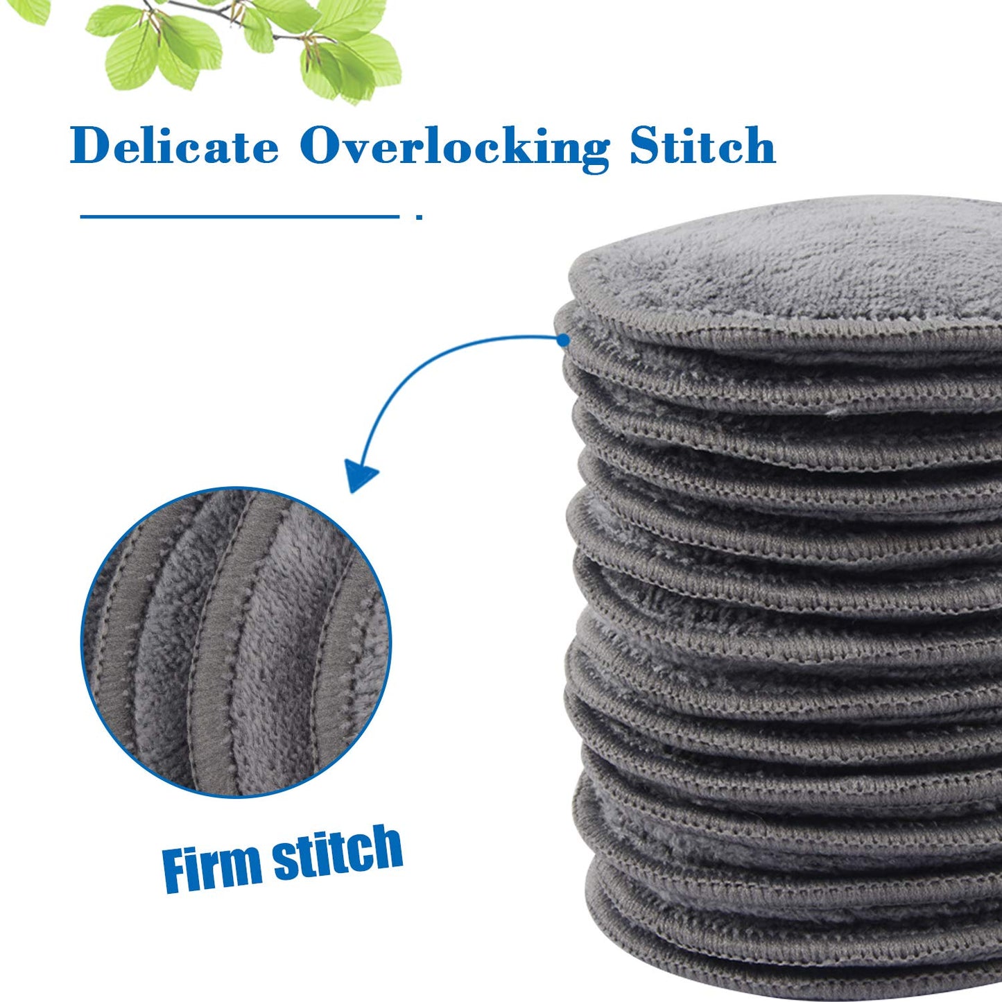 KinHwa 14 Pack Makeup Remover Pads Reusable Microfibre Round Face Pads for Face Eyes Lips Washable Face Cloths for All Skin Types Grey