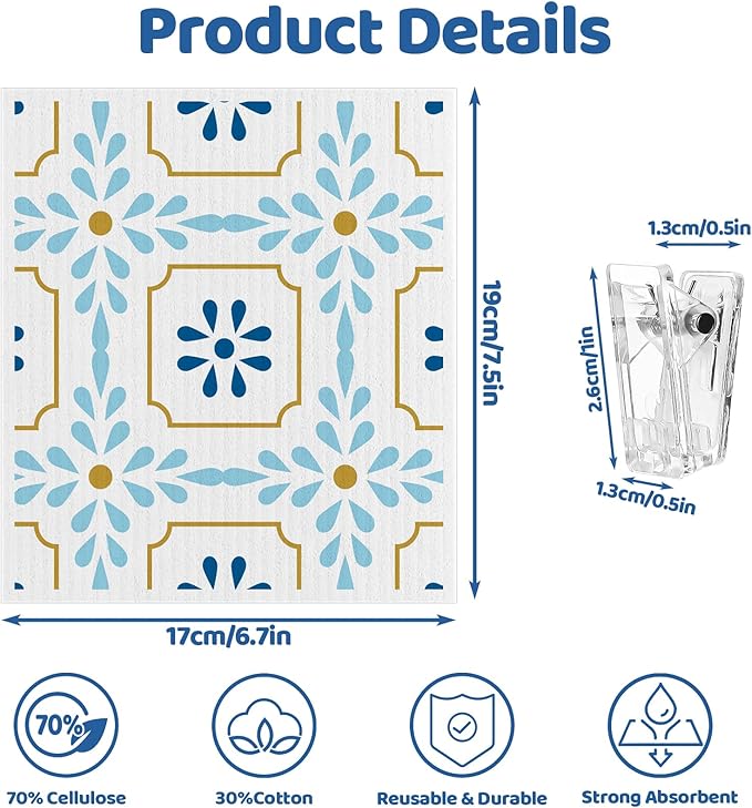 6 Pack Swedish Dishcloths for Kitchen, Swedish Rags Dish Towels