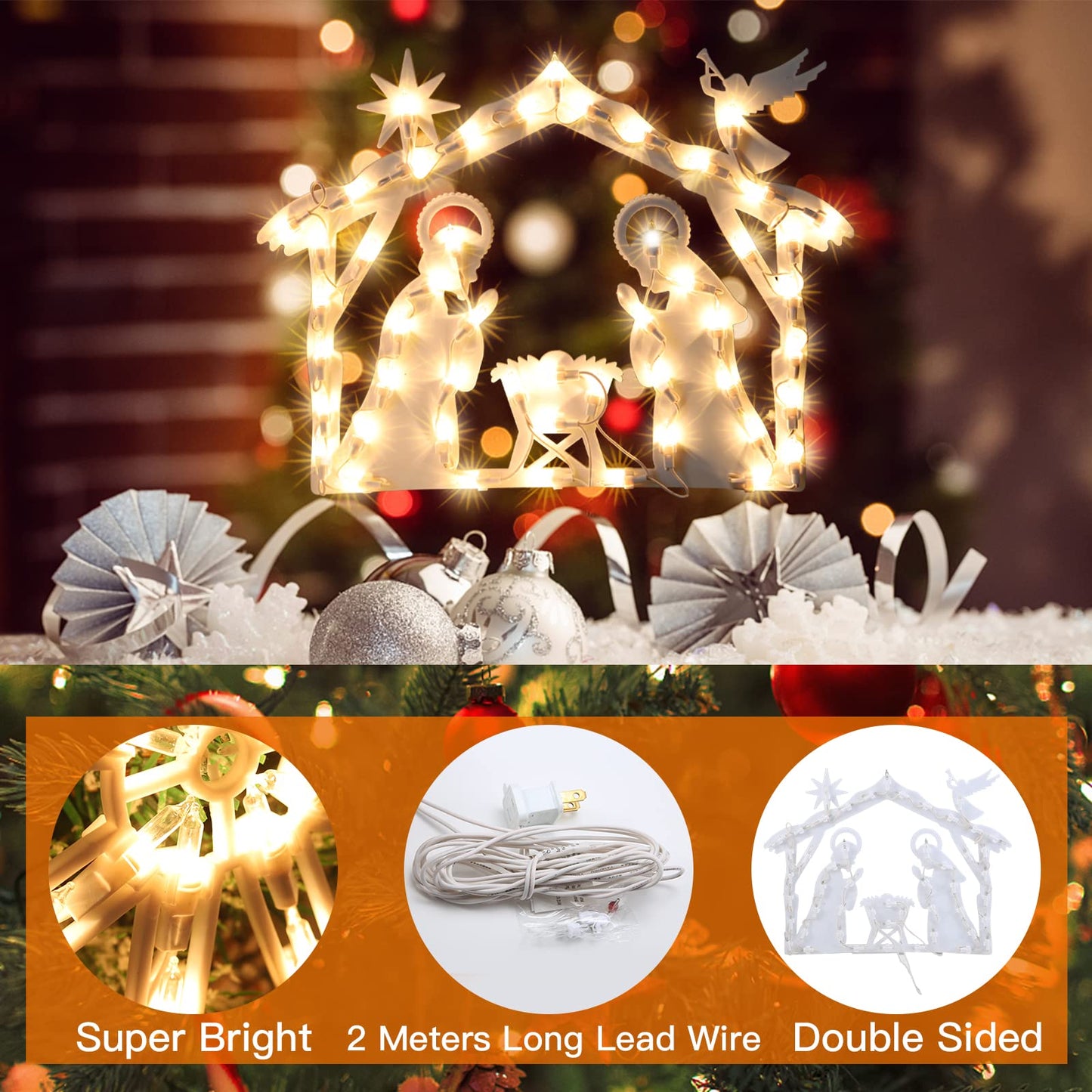 Xmasnova 2 Pack Christmas Window Lighted Decorations,Christmas Window Silhouette Lights,Double Side Christmas Sign Lamp Decoration for Holiday Indoor Wall Door Glass Decorations,Polaris,Nativity