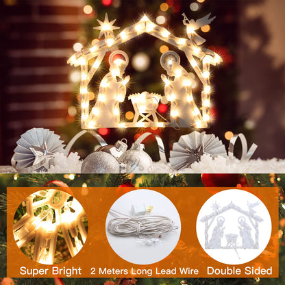 Xmasnova 2 Pack Christmas Window Lighted Decorations,Christmas Window Silhouette Lights,Double Side Christmas Sign Lamp Decoration for Holiday Indoor Wall Door Glass Decorations,Polaris,Nativity