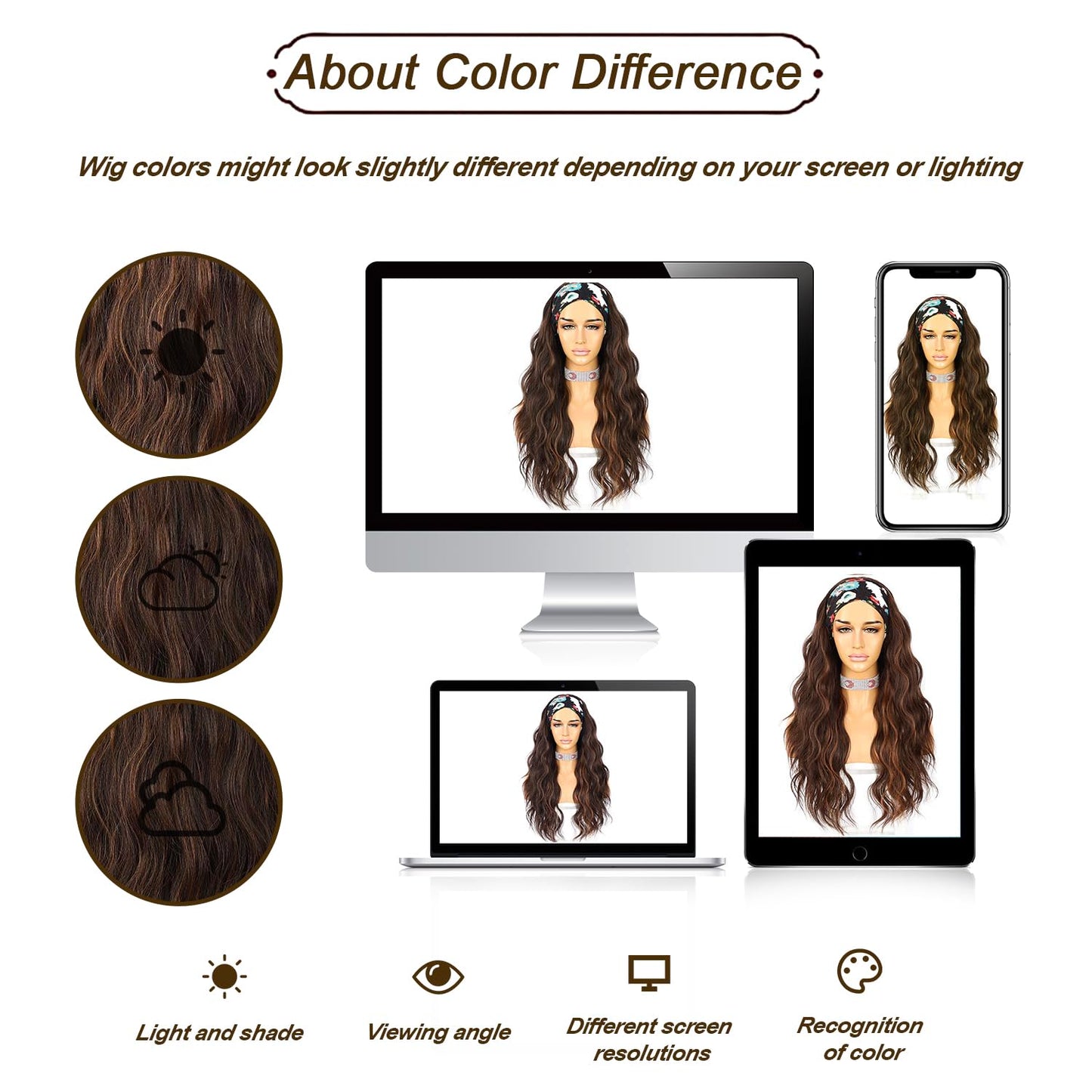 Sapphirewigs Body Wave Headband Wig Synthetic Long Wavy Wigs for Women Glueless Brown Hair Natural Looking 150% Density 26 inch