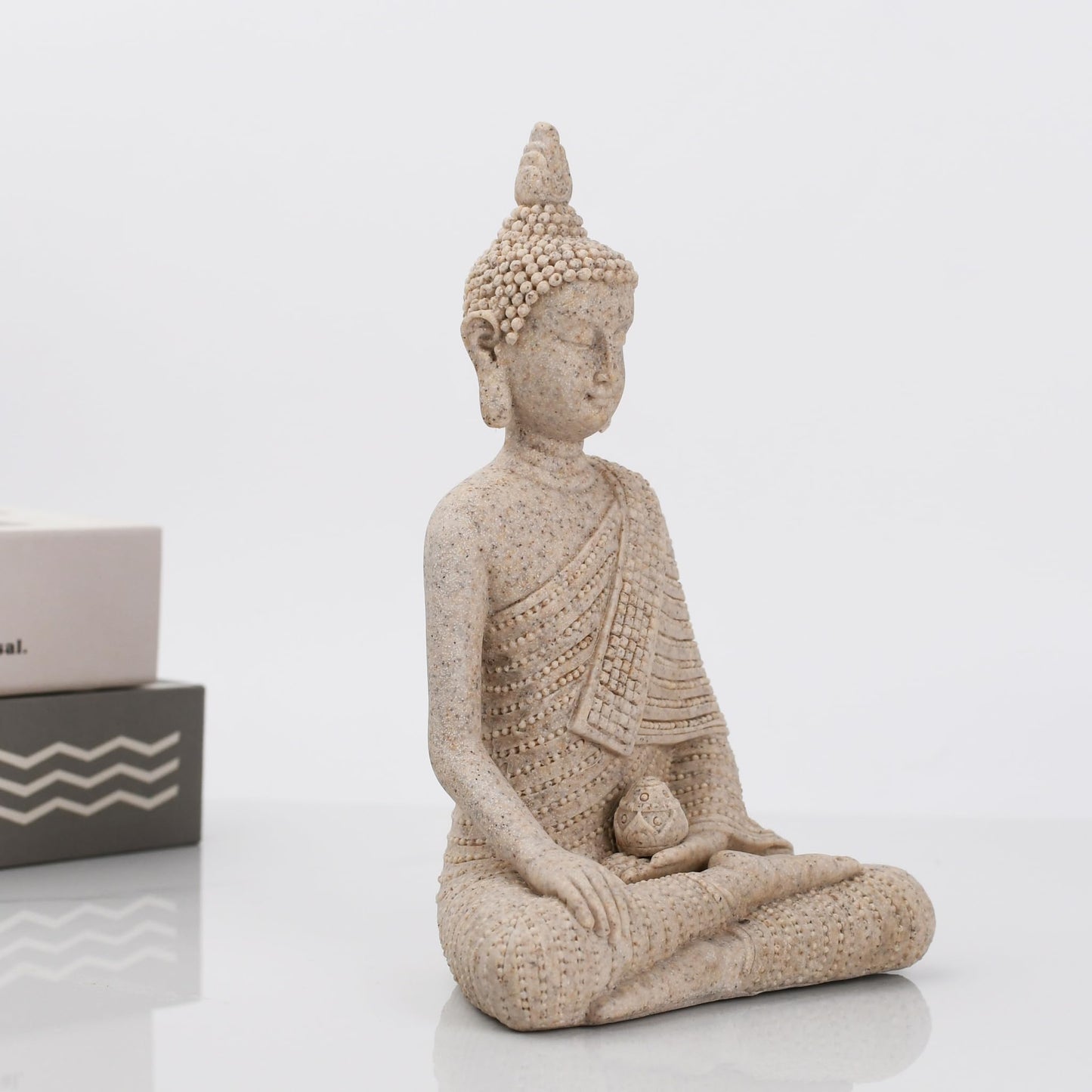 KalyZ@rts 6.5 Inch Hand-Painted Buddha Statue - Exquisite Meditation Sculpture for Home/Office Desk, Feng Shui Zen Decor, Unique Housewarming Gift - Pure Sandstone
