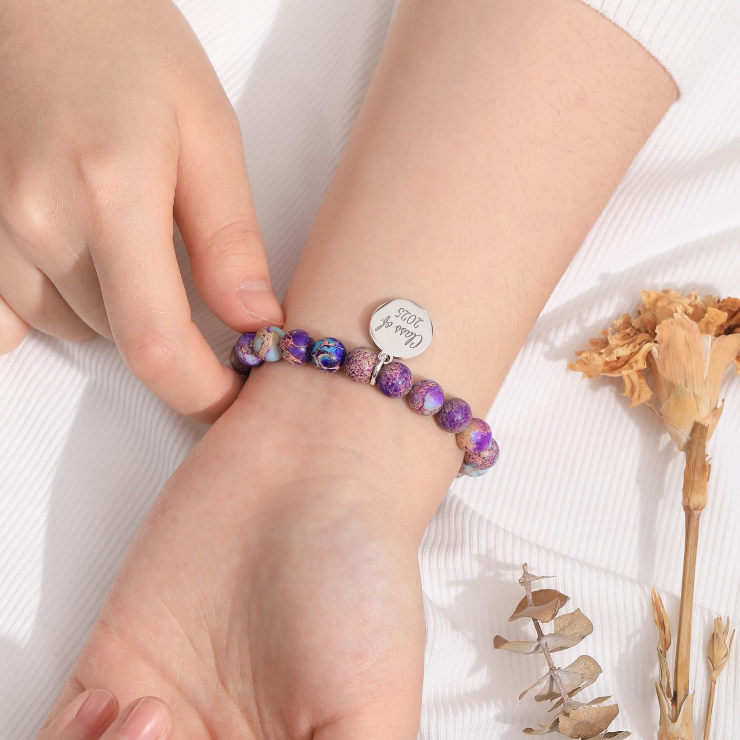 Sistble Graduation Bracelet Class of 2026 Gifts College Graduation Gifts The Adventure Begins Nature Stone Bracelets for Women Niece Daughter Graduations Jewelry