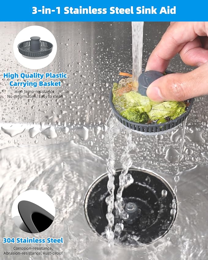 Hibbent Upgraded 3 in 1 Kitchen Sink Drain Strainer and Stopper Combo,