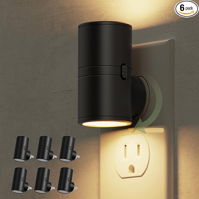 L LOHAS LED Night Light, Mini Night Lights Plug into Wall, Light Sensor, 2 Level Brightness, Soft White 3000K, Rotating Nightlight Plug in Wall for Adult Kids Hallway Bedroom Bathroom Stairway, 6 Pack
