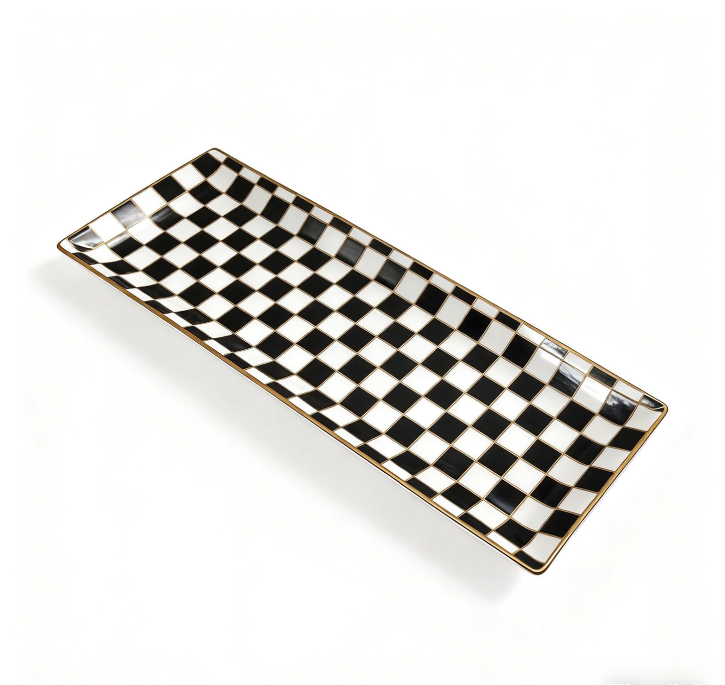 Porlien 14-inch Checker Black and White Rectangle Serving Platters Set of 3 for Party, Wedding and Entertaining, Rectangular Serving Plates, Serving Tray for Dinner, Appetizers and Desserts
