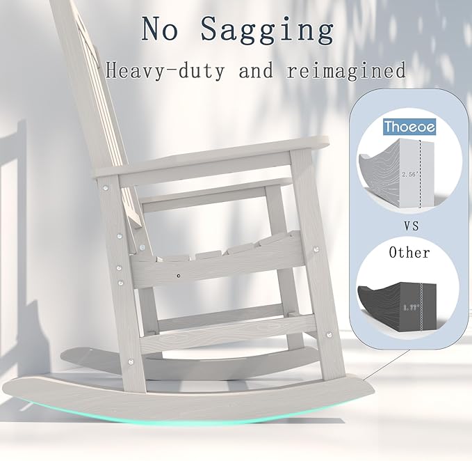 Oversized Rocking Chair Set of 4, Outdoor Rocking Chair for Adults, All Weather Resistant Porch Rocker for Lawn Garden, White