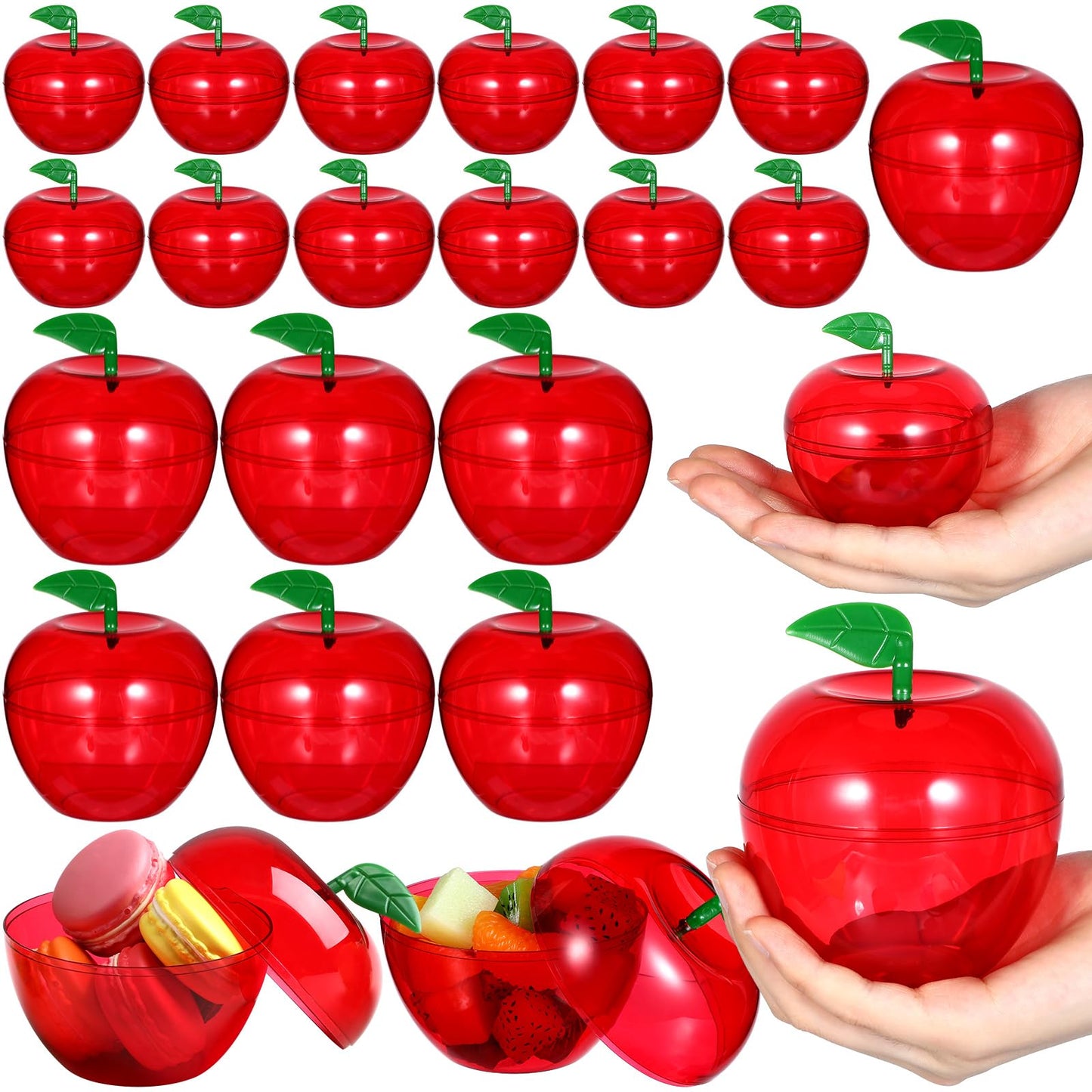 Tioncy 24 Pcs Plastic Red Apple Candy Container Boxes, 2.4/3.54 Inch 2 Size Teacher Appreciation Gift Treat Boxes, Apple Candy Jar Decoracion Party Favors for Birthday, Graduation, Back to School