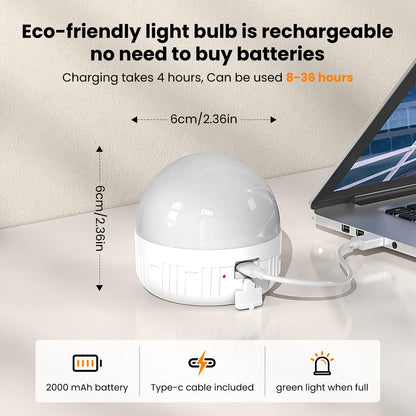 LGMCF Rechargeable Light Bulb, E14 Dimmable Light Bulb with Magnetic Base Detachable, 3 Color 6W Portable Battery Operated Bulbs with Remote Control & Timer for Non Hardwired Lamps, Emergency, 2 Pack