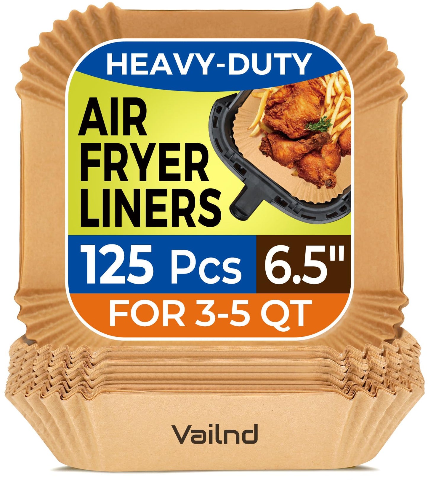 Air Fryer Paper Liners, 125Pcs Parchment Paper, Air Fryer Liners Disposable for Microwave, Non-Stick Air Fryer Liner Square Free of Bleach (8IN)