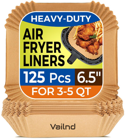 Air Fryer Paper Liners, 125Pcs Parchment Paper, Air Fryer Liners Disposable for Microwave, Non-Stick Air Fryer Liner Square Free of Bleach (8IN)