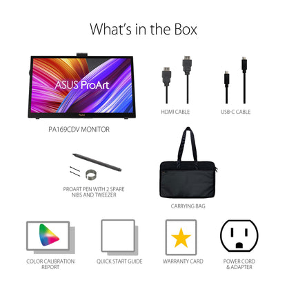 ASUS ProArt Display 14” 1080P Portable Touchscreen Monitor (PA148CTV) - Full HD, IPS, 100% sRGB/Rec.709, Color Accuracy ΔE < 2, Calman Verified, USB-C Power Delivery, Micro HDMI, Tripod Socket,Black