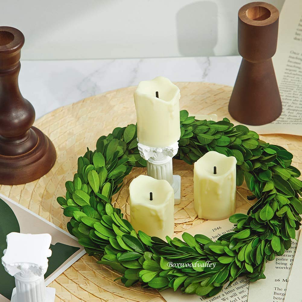 Boxwood Wreath 10" Mini Country Manor Wreath with Silk Ribbon Green Decor for Home, Farmhouse - All Seasons Wreath Christmas Wreath