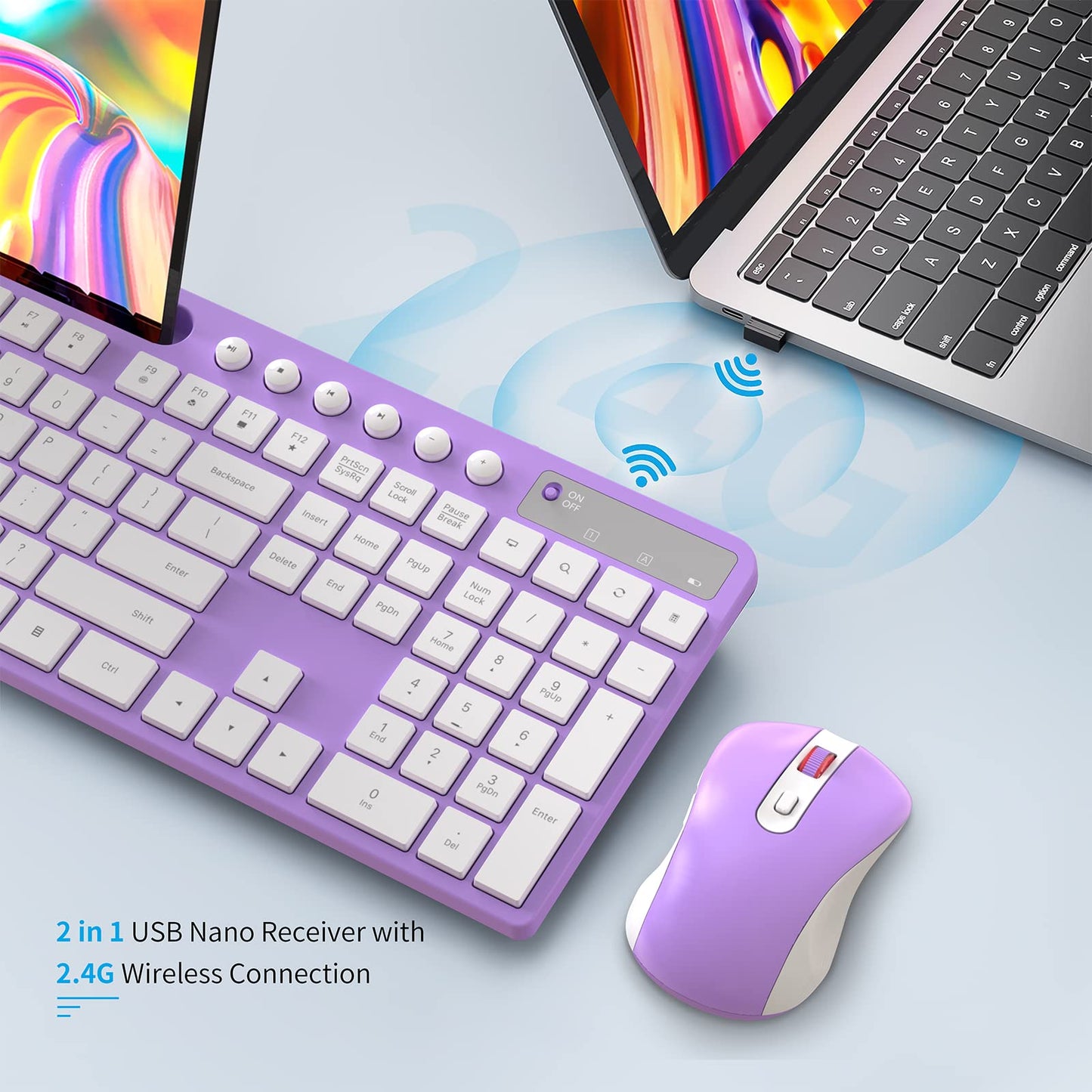 Wireless Keyboard and Mouse Combo, MARVO 2.4G Ergonomic Wireless Computer Keyboard with Phone Tablet Holder, Silent Mouse with 6 Button, Compatible with MacBook, Windows (Black)