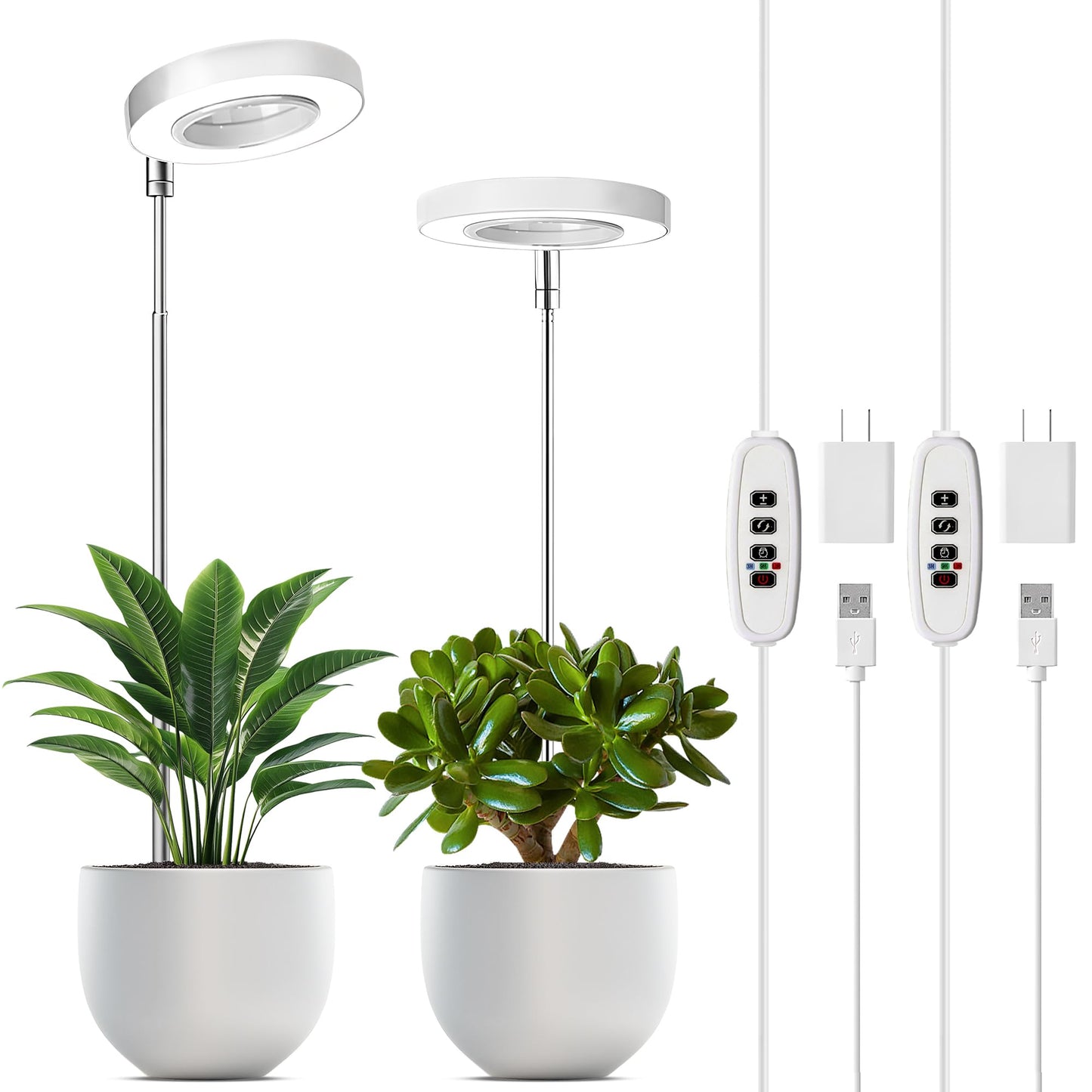 Plants Grow Lights, Full Spectrum LED Plant Lights for Indoor, Height Adjustable Growing Lamps, 3 Optional Spectrums, Auto Timer 3/9/12Hrs, 5 Dimmable Brightness, 2 Pack