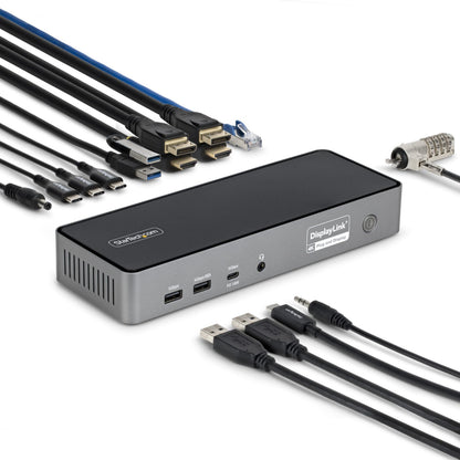 StarTech Triple Monitor USB-C Docking Station, 4K 60Hz DisplayLink Dock for MacBook M1 M2 M3 M4 & Windows, 2.5GbE, 2X HDMI & 2X DP, 140W Laptop Charging, USB-C DP Alt Mode - TAA