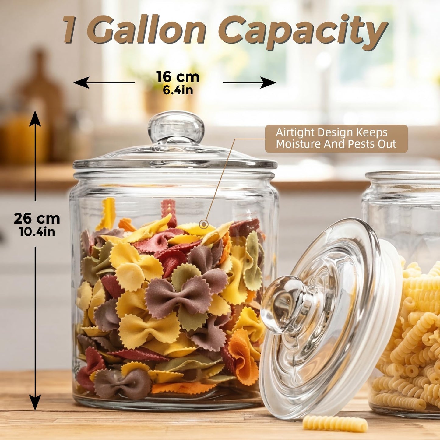 Masthome 1 Gallon Glass Jar with Lid,Large Glass Cookie Jar,Wide Mouth,Dishwasher Safe,Large Clear Jar,Storage Containers with Lids For Flour,Nuts,Cookies,Snacks